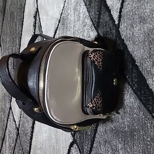 BETSEY JOHNSON BLACK WHITE LEOPARD PRINT EARS CAT MINI BACKPACK